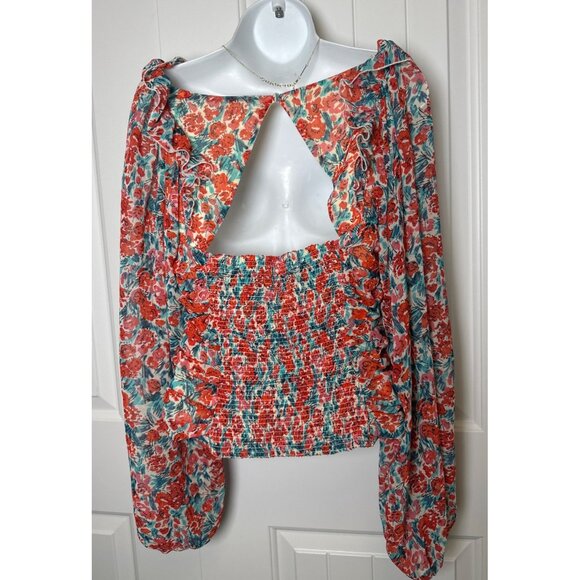 Free People Mabel Printed Blouse Roses Combo Size Medium - Picture 3 of 5